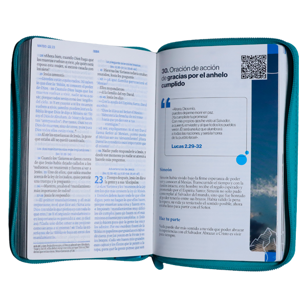Biblia Oraciones Traducción Lenguaje Actual Mediana Letra Grande Imitación Piel Azul Turquesa Cierre PJR [TLA066ZLGPJR]  