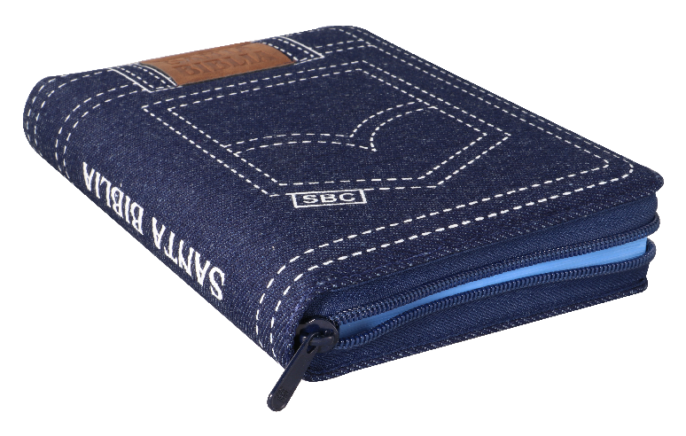 Biblia Reina Valera 1960 Mediana Letra Grande Jeans Azul Código QR [RVR054cJZTILGaPJR]
