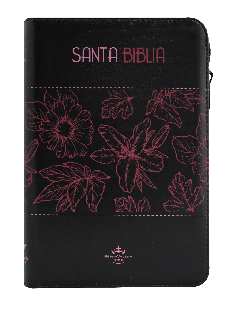 Biblia Reina Valera 1960 Mediana Letra Grande Imitación Piel Negro Flores QR [RVR065cZLGPJR]