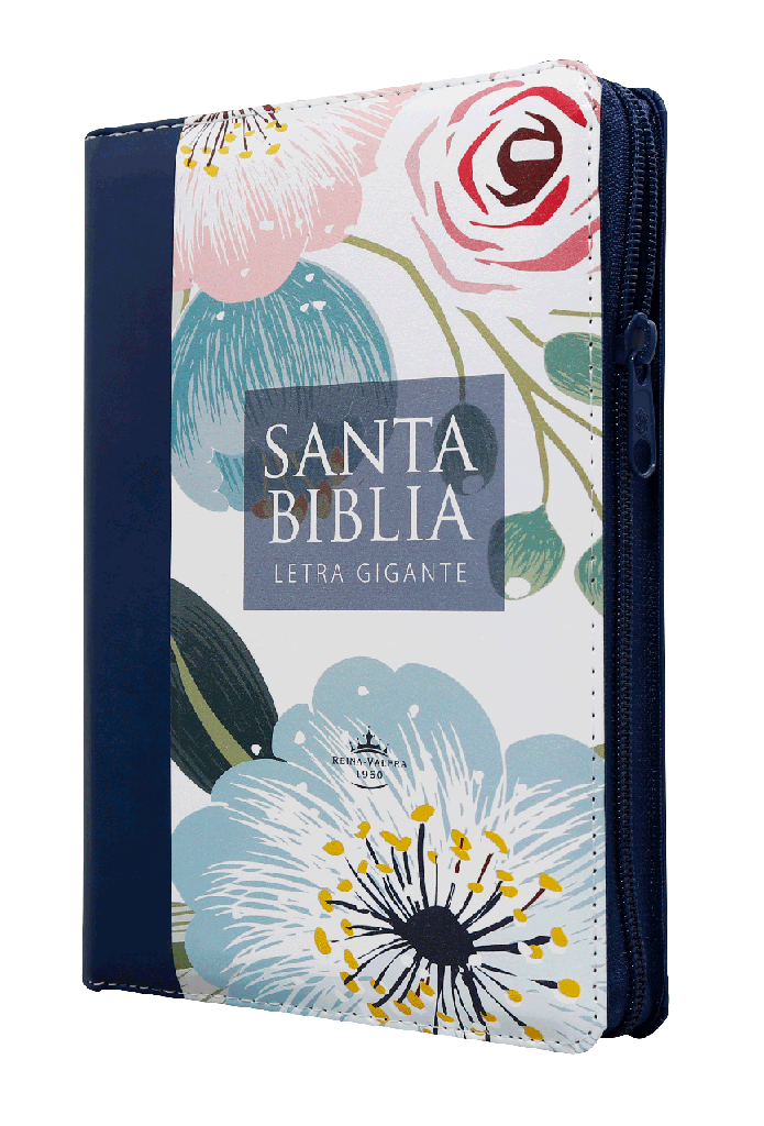 Biblia Reina Valera 1960 Mediana Letra Gigante Imitación Piel Azul Flores [RVR066ZLGiPJR]