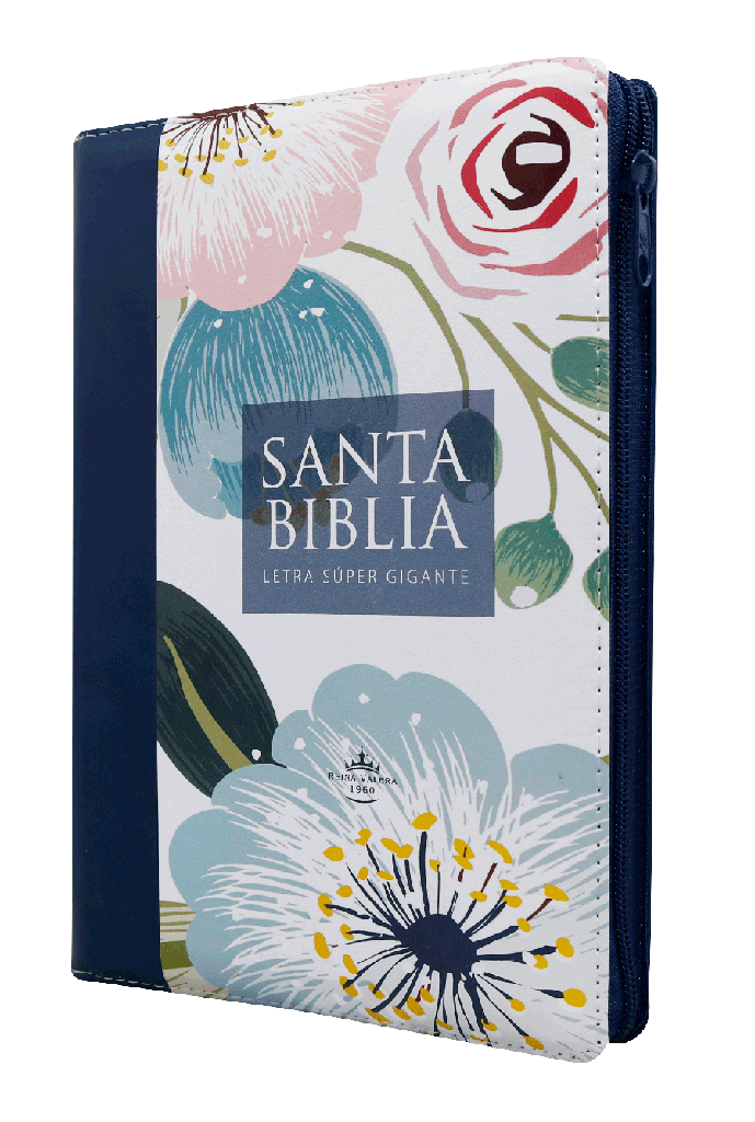 Biblia Reina Valera 1960 Grande Letra Gigante Imitación Piel Azul Flores [RVR086ZTILSGiPJR]