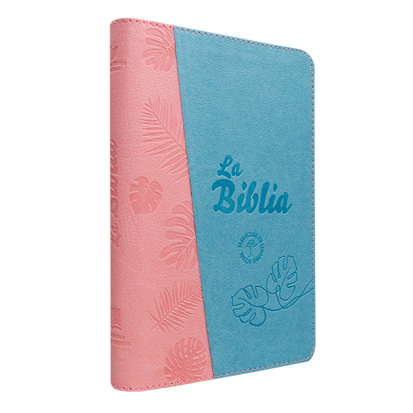 Biblia Traducción Lenguaje Actual Mediana Letra Grande Imitación Piel Verde Menta Rosa Hojas [TLA066LGZPJR] 