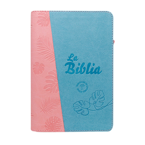 Biblia Traducción Lenguaje Actual Mediana Letra Grande Imitación Piel Verde Menta Rosa Hojas [TLA066LGZPJR] 