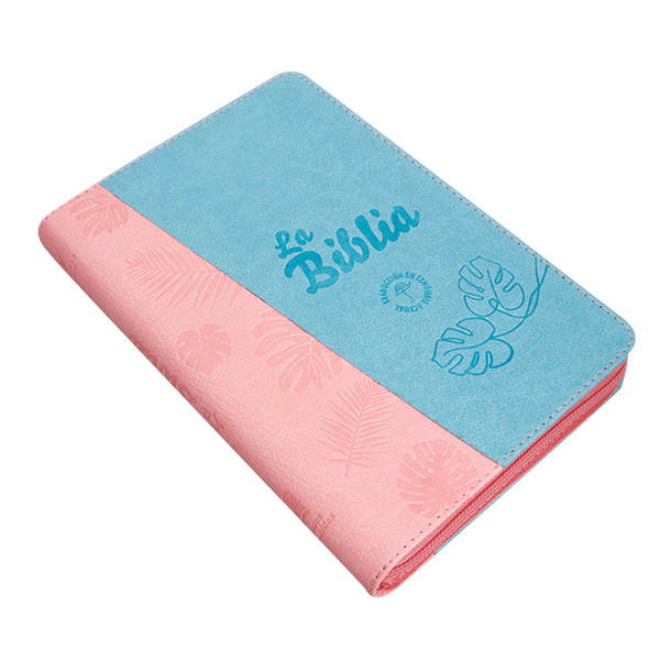 Biblia Traducción Lenguaje Actual Mediana Letra Grande Imitación Piel Verde Menta Rosa Hojas [TLA066LGZPJR] 