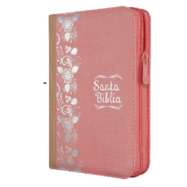 Biblia Reina Valera 1960 Chica Letra Mediana Imitación Piel Rosa Beige Flores Código QR [RVR045cZLMPJR]