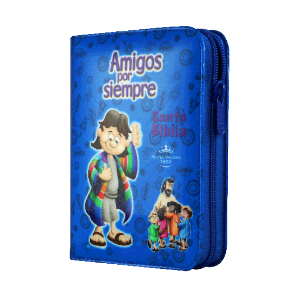 Biblia Infantil Amigos por Siempre Reina Valera 1960 Tamaño Bolsillo Letra Mediana Vinil Azul Codigo QR [RVR022cPZLMaPJR]