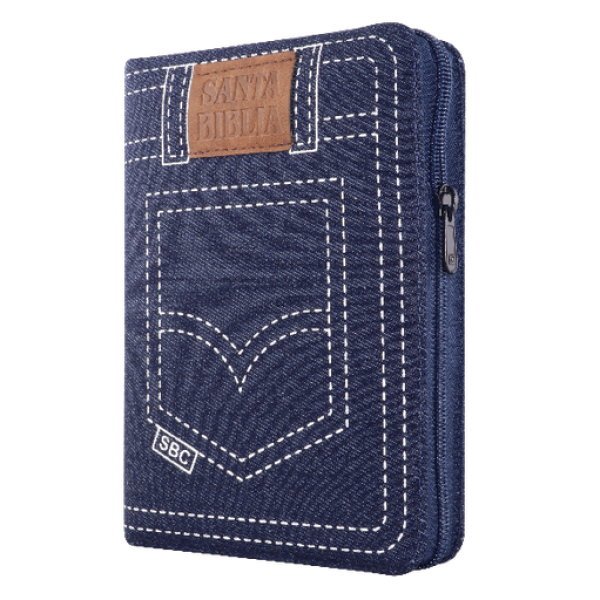 Biblia Reina Valera 1960 Mediana Letra Grande Jeans Azul Código QR [RVR054cJZTILGaPJR]