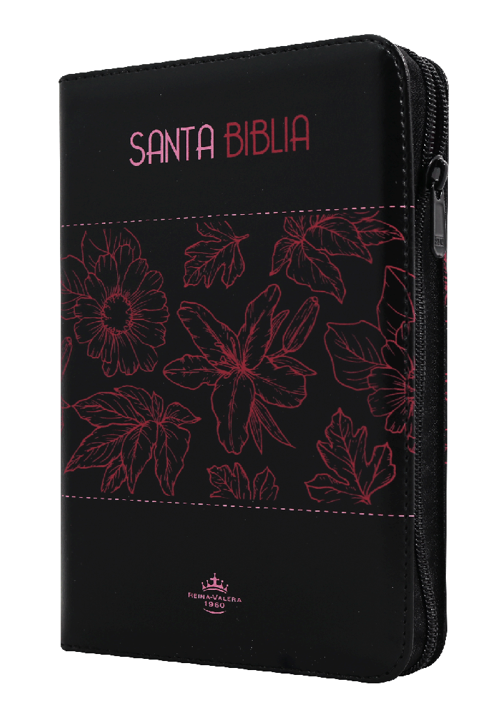 Biblia Reina Valera 1960 Mediana Letra Grande Imitación Piel Negro Flores QR [RVR065cZLGPJR]