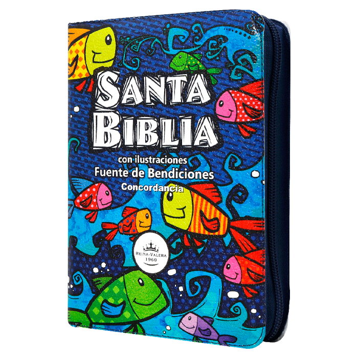 Biblia Infantil Ilustrada Fuente de Bendiciones Reina Valera 1960 Chica Letra Mediana Azul Peces [RVR045cPLMFBTIZ]