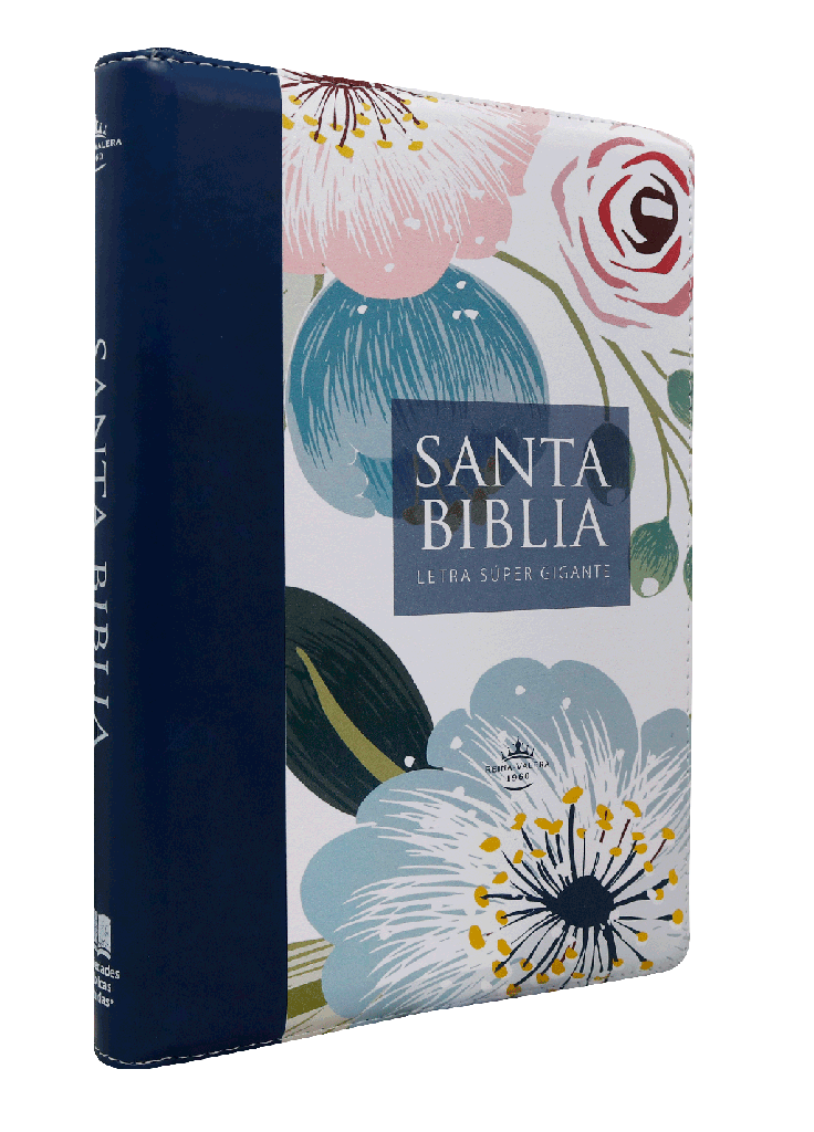 Biblia Reina Valera 1960 Grande Letra Gigante Imitación Piel Azul Flores [RVR086ZTILSGiPJR]