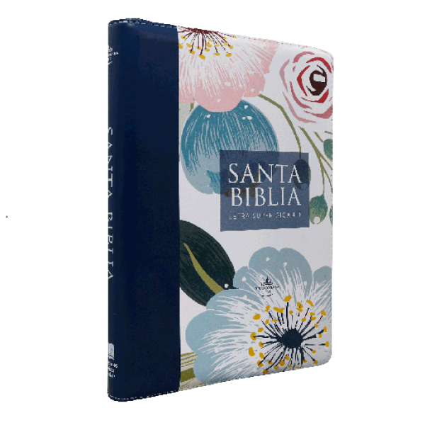 Biblia Reina Valera 1960 Grande Letra Gigante Imitación Piel Azul Flores [RVR086ZTILSGiPJR]