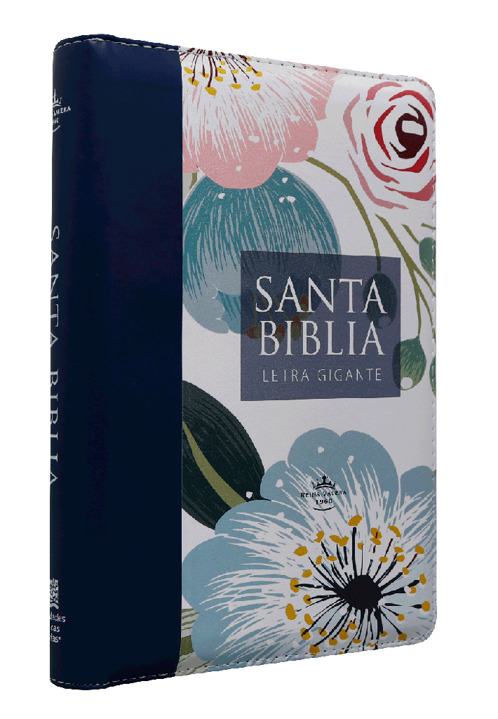 Biblia Reina Valera 1960 Mediana Letra Gigante Imitación Piel Azul Flores [RVR066ZLGiPJR]