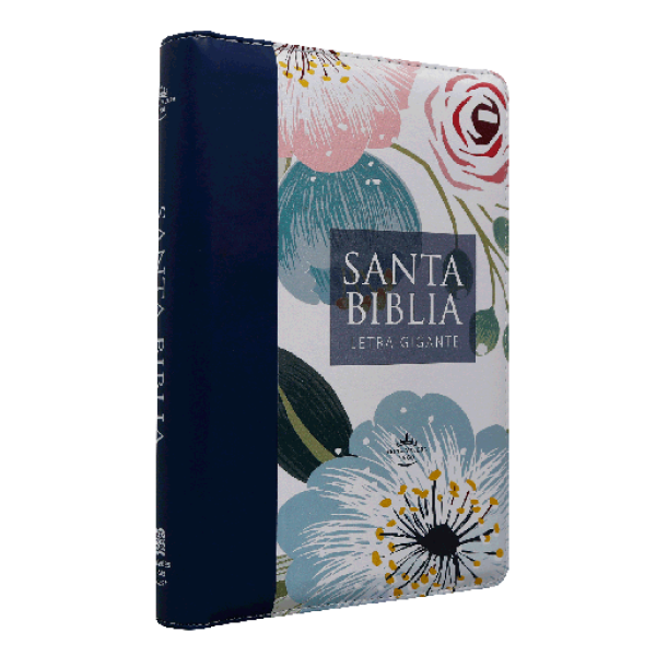 Biblia Reina Valera 1960 Mediana Letra Gigante Imitación Piel Azul Flores [RVR066ZLGiPJR]