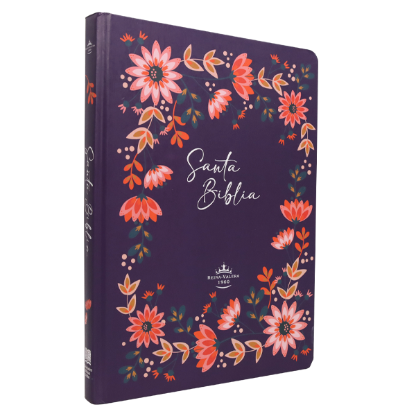 Biblia Reina Valera 1960 Grande Letra Mediana Tapa Dura Slim con margen Morado con Flores [RVR.83cFBPJR] 