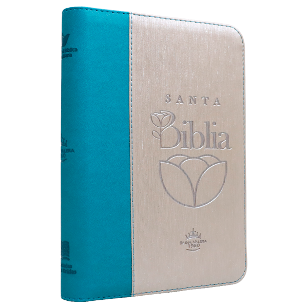 Biblia Reina Valera 1960 Mediana Letra Grande Imitación Piel Beige/Turquesa Código QR Cierre Índice PJR [RVR066cLGZTIPJR]  
