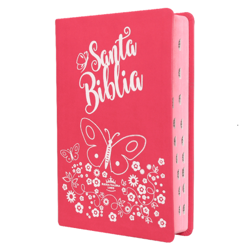 [7899938410844] Biblia Reina Valera 1960 Mediana Letra Grande Imitación Piel Rosa Mariposas [RVR066cLGPJRTI]
