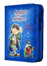 [9789587456646] Biblia Infantil Amigos por Siempre Reina Valera 1960 Tamaño Bolsillo Letra Mediana Vinil Azul Codigo QR [RVR022cPZLMaPJR]