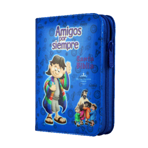 [9789587456646] Biblia Infantil Amigos por Siempre Reina Valera 1960 Tamaño Bolsillo Letra Mediana Vinil Azul Codigo QR [RVR022cPZLMaPJR]