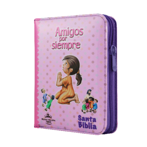 [9789587456639] Biblia Infantil Amigos por Siempre Reina Valera 1960 Tamaño Bolsillo Letra Mediana Vinil Rosa QR [RVR022cPZLMaPJR]